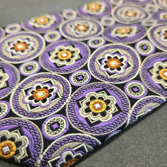 JZ Boulder X-Long Tie Purple Geometric Floral 64" x 3.5" All Silk Hand Made USA - Picture 2 of 7